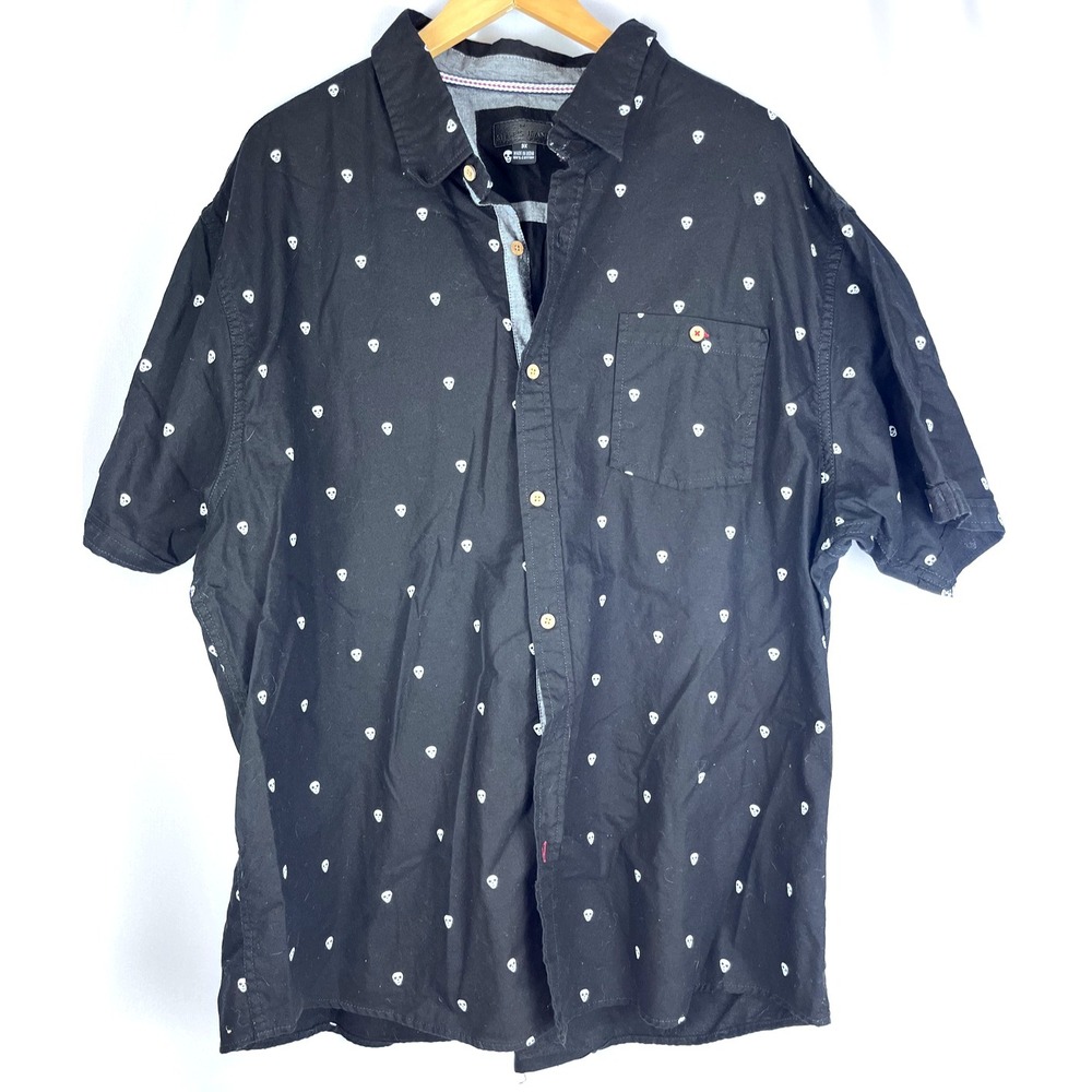 Steve's Jeans‎ Skull Head Men's Short Sleeve Button Up Black Shirt 3X